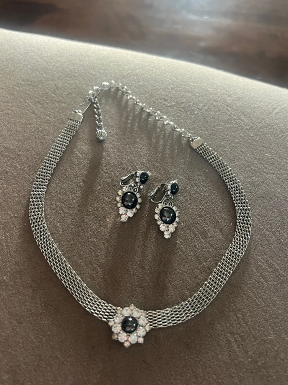 Juliana D&E Silver-Tone Black Stone Flower Necklace & Earring Set